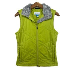 Columbia Womens Puffer Vest Sz S Lime Green Quilted Full Zip Outdoorsy Classic